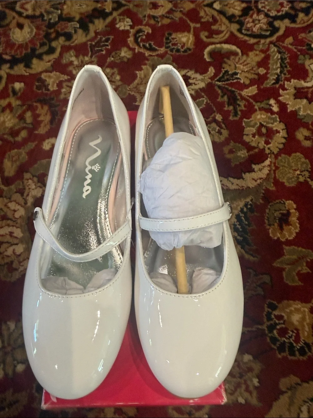 Nina White Patent Girls' Mary Jane Flats with Strap